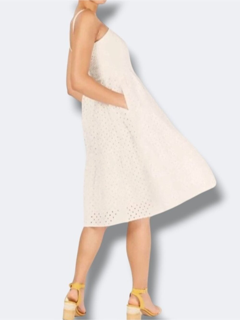 Vince Camuto Eyelet Sundress White Cotton Classic Square Neck Dress Lined 16 - Picture 8 of 16
